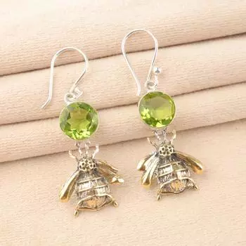 Натуральный Перидот Драгоценный Камень 925 Стерлинговое Серебро Ручной Работы Дизайнерские Серьги-Крючки 2 EE-154-2
