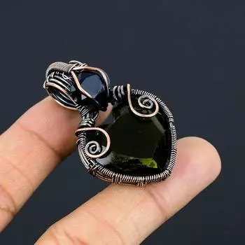 Натуральный перидот, драгоценный камень голубой топаз, подвеска ручной работы из медной проволоки 1,97 дюйма P0F50