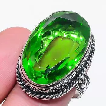Натуральный Перидот Драгоценный Камень Ручной Работы Серебро 925 пробы Ювелирное Кольцо Размер 6 y2E52
