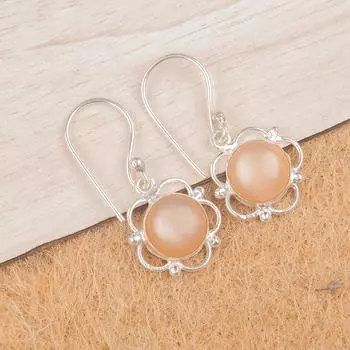 Натуральный персиковый лунный камень, 925 стерлинговое серебро, серьги ручной работы 1,40 EE-56-29