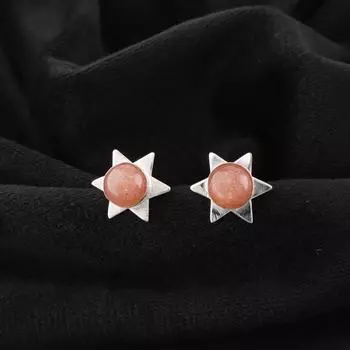 Натуральный Персиковый Лунный Камень Драгоценный Камень 925 Стерлинговое Серебро Ювелирные Изделия Серьги-Пуссеты 0.44 EE-175-26