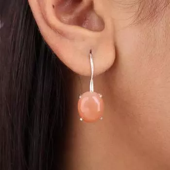 Натуральный персиковый лунный камень, драгоценный камень, серьги ручной работы из стерлингового серебра 925 пробы, 1,05 EE-173-25
