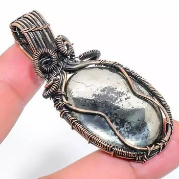 Натуральный пирит, агат, драгоценный камень, подвеска ручной работы из медной проволоки, 2,56 дюйма, o1W03