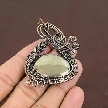 Натуральный пирит, агат, драгоценный камень, подвеска ручной работы из медной проволоки, 2,76 дюйма, F0I28