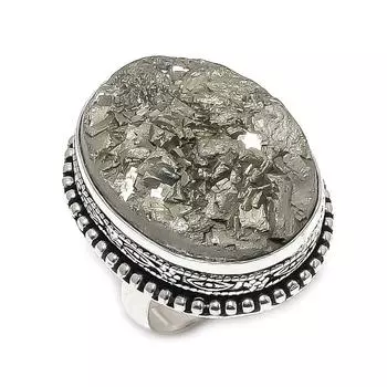 Натуральный пирит друзы драгоценный камень 925 стерлингового серебра ювелирное кольцо размер 9 D1z96