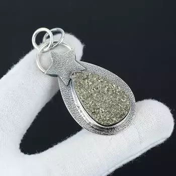 Натуральный Пирит Золотой Драгоценный Камень Серебряная Подвеска из Стерлингового Серебра 925 пробы - Ручная работа, Дизайн Звезда, Ювелирное украшение для повседневной носки, Уникальный Подарок на Свадьбу 2.55 золотистый