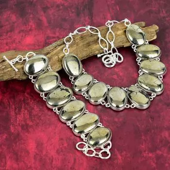 Натуральный питит из стерлингового серебра 925 пробы, ожерелье и браслет, комплект ювелирных изделий для нее, красивый драгоценный камень, украшения ручной работы для нее Adjustable With 8 -18 золотистый