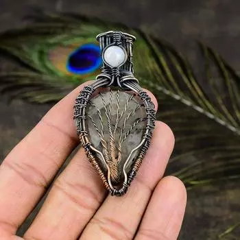 Натуральный пренит, лунный камень, драгоценный камень, медная проволока, подарочная подвеска 2,92 дюйма U4h44