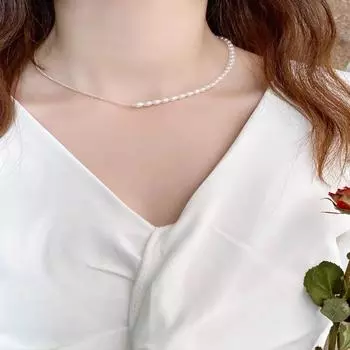Натуральный пресноводный жемчуг, белые бусины из проса, серебро 925 пробы, стильная вставка, высококачественное ожерелье, цепочка на ключицу, темперамент для девочек 40cm