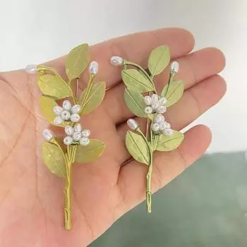 Натуральный пресноводный жемчуг брошь женская натуральная ветка мирта булавка цветочная одежда желто-зеленый