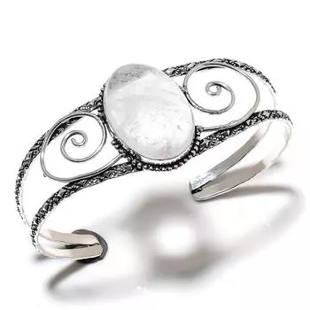 Натуральный прозрачный кварц, регулируемый браслет-манжета из стерлингового серебра 925 пробы W6n57