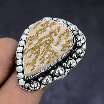 Натуральный псиломелан дендритный драгоценный камень кольцо из стерлингового серебра 925 пробы размер 9 A4P83