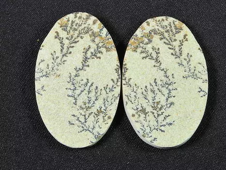 Натуральный псиломелан германовый дендрит пара камней для изготовления сережек 19X30X02 MM SK-790