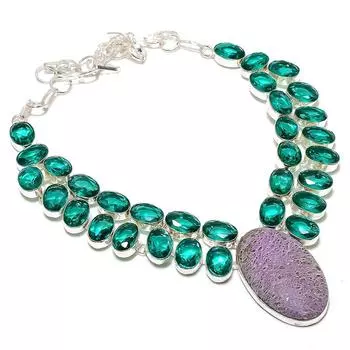 Натуральный пурпурит, турмалин, стерлинговое серебро 925 пробы, подарочное ожерелье 18 дюймов c5U13