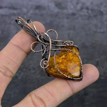Натуральный янтарь, драгоценный камень, медная проволока ручной работы, подарочная ювелирная подвеска 2,96 дюйма a5v53
