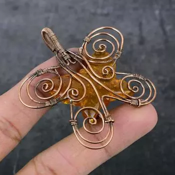 Натуральный янтарь, драгоценный камень, медная проволока ручной работы, подарочная ювелирная подвеска 2,64 дюйма u8q49