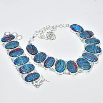 Натуральный радужно-кальциевый драгоценный камень, ручная работа, серебряные украшения 925 пробы, браслет-колье из радужно-кальциевого камня, комплект старинных ювелирных изделий, подарок для любимого человека 20 синий