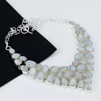 Натуральный радужный лунный камень драгоценный камень ручной работы из стерлингового серебра 925 пробы гальванопластика ожерелье, радужный лунный камень серебро для жены унисекс ожерелье подарки на день рождения 20 белый