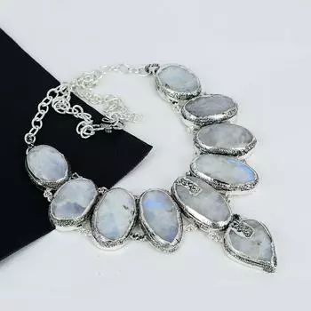 Натуральный радужный лунный камень драгоценный камень ручной работы из стерлингового серебра 925 пробы гальванопластика ожерелье, лунный камень серебро для жены унисекс ожерелье любовные подарки 20 белый