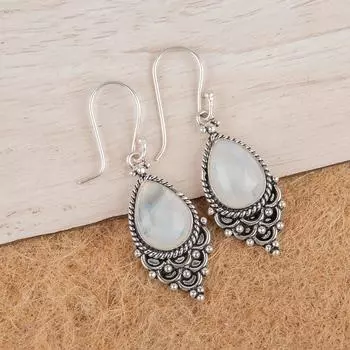 Натуральный Радужный Лунный Камень Драгоценный Камень 925 Стерлинговое Серебро Ювелирные Изделия Ручной Работы Серьги EE-85-30