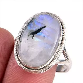 Натуральный радужный лунный камень драгоценный камень 925 чистое серебро ювелирное кольцо размер 9.5 L0l86