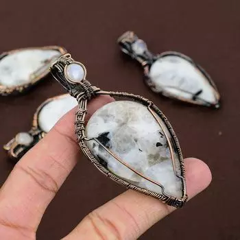 Натуральный радужный лунный камень, драгоценный камень, медная проволока, подарочная подвеска 3,54 дюйма, C8o46