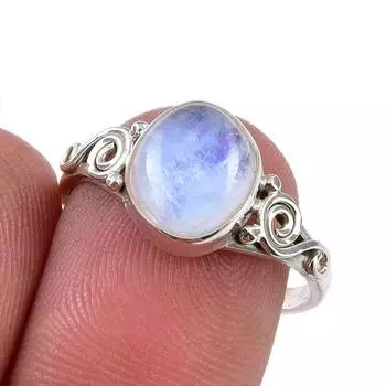 Натуральный радужный лунный камень, драгоценный камень, кольцо из стерлингового серебра 925 пробы, размер 7,5 P9t47