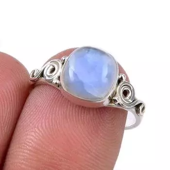 Натуральный радужный лунный камень, драгоценный камень, кольцо из стерлингового серебра 925 пробы, размер 7 j5s05