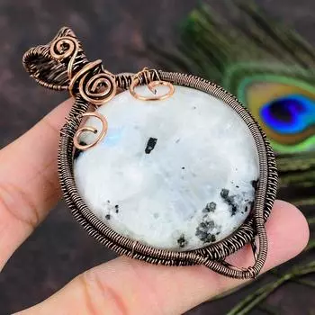 Натуральный радужный лунный камень, драгоценный камень, медная проволока, подарочная подвеска 3,47 I1g68