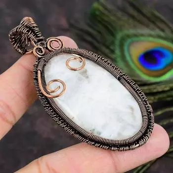 Натуральный радужный лунный камень, драгоценный камень, медная проволока, подарочная подвеска 3,19 r4l68