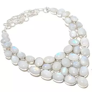 Натуральный радужный лунный камень драгоценный камень 925 стерлингового серебра ювелирные изделия ожерелье 18 d3s67