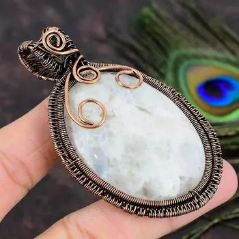 Натуральный радужный лунный камень, драгоценный камень, медная проволока, подарочная подвеска 3,15 P7e61