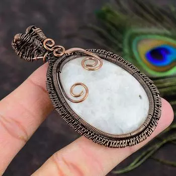 Натуральный радужный лунный камень, драгоценный камень, медная проволока, подарочная подвеска 2,96 A1e49