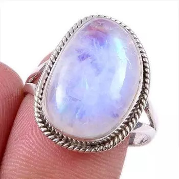 Натуральный радужный лунный камень, драгоценный камень, кольцо из стерлингового серебра 925 пробы, размер 9, D7Q49