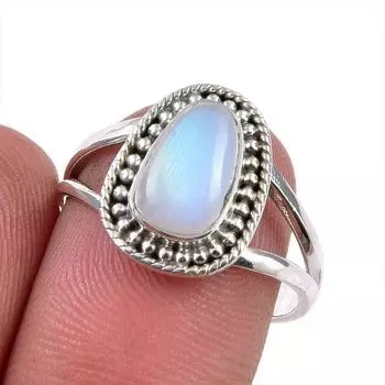 Натуральный радужный лунный камень, драгоценный камень, кольцо из стерлингового серебра 925 пробы, размер 7,5 i0g48