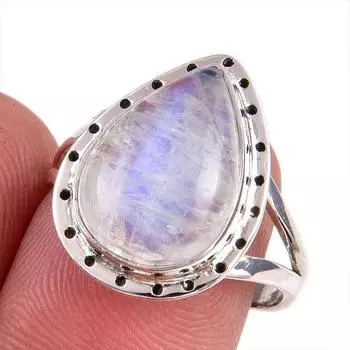 Натуральный Радужный Лунный Камень Драгоценный Камень Ручной Работы Твердое Серебро 925 Подарочное Кольцо S.8 L3s17