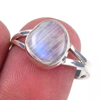 Натуральный Радужный Лунный Камень Драгоценный Камень Ручной Работы Твердое Серебро 925 Пробы Размер 8 Q7k86