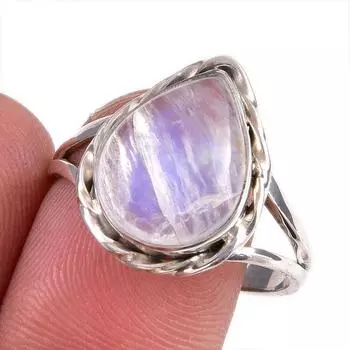 Натуральный радужный лунный камень драгоценный камень 925 чистое серебро ювелирное кольцо размер 10 N3d98