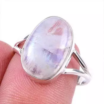 Натуральный радужный лунный камень, драгоценный камень, кольцо из стерлингового серебра 925 пробы, размер 8 H9q52