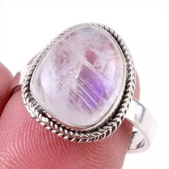 Натуральный радужный лунный камень, драгоценный камень, кольцо из стерлингового серебра 925 пробы, размер 8 M2q27