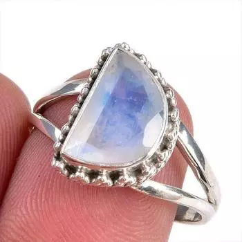 Натуральный радужный лунный камень драгоценный камень 925 чистое серебро ювелирное кольцо размер 8.5 I0s24