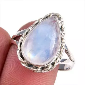 Натуральный радужный лунный камень драгоценный камень 925 чистое серебро ювелирное кольцо размер 10 s5H42