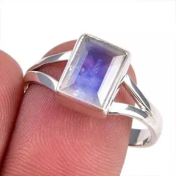 Натуральный радужный лунный камень драгоценный камень 925 чистое серебро ювелирное кольцо размер 10 N9y87