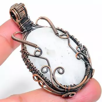 Натуральный Радужный Лунный Камень, Драгоценный Камень, Медная Проволока, Подарочная Подвеска 2,60 дюйма g7B35