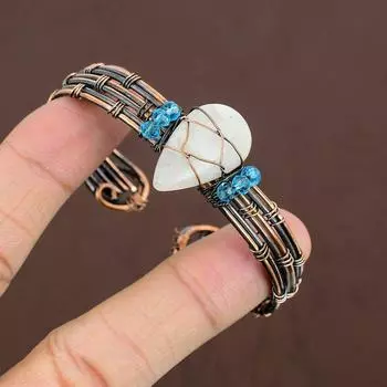 Натуральный Радужный Лунный Камень, Драгоценный Камень, Медная Проволока, Браслет-манжета, Регулируемый z8W59