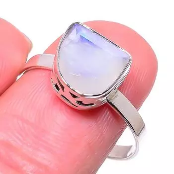 Натуральный Радужный Лунный Камень, драгоценный камень, кольцо из стерлингового серебра 925 пробы, размер 9,5 L4S18
