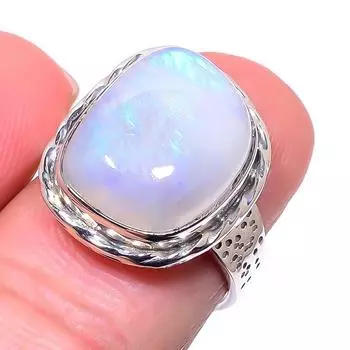 Натуральный Радужный Лунный Камень, драгоценный камень, кольцо из стерлингового серебра 925 пробы, размер 6,5 d8K05
