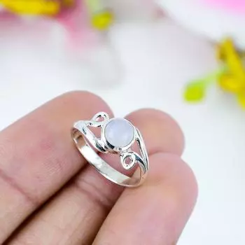 Натуральный Радужный Лунный Камень, Драгоценный Камень, Кольцо из Стерлингового Серебра 925 пробы, Размер 12 u5o50