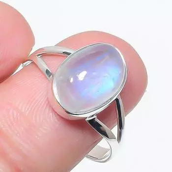 Натуральный радужный лунный камень драгоценный камень 925 чистое серебро ювелирное кольцо размер 10 u9F28