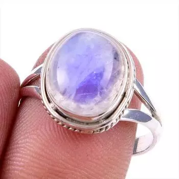 Натуральный радужный лунный камень, драгоценный камень, кольцо из стерлингового серебра 925 пробы, размер 9 Q4C05